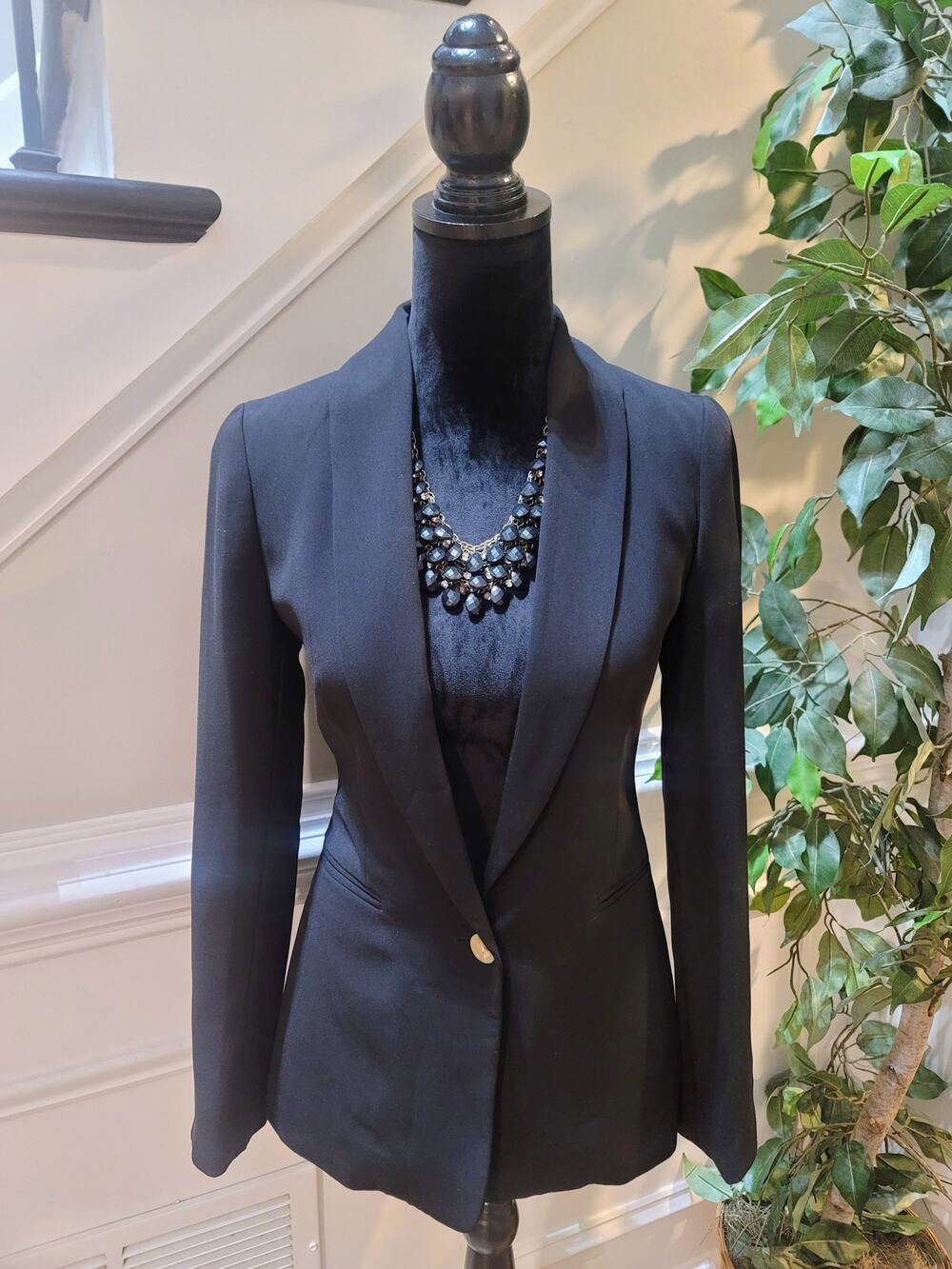 J.Crew Going Out Blazer Women SZ 0 Black Single Button Shawl Collar Besom Pocket